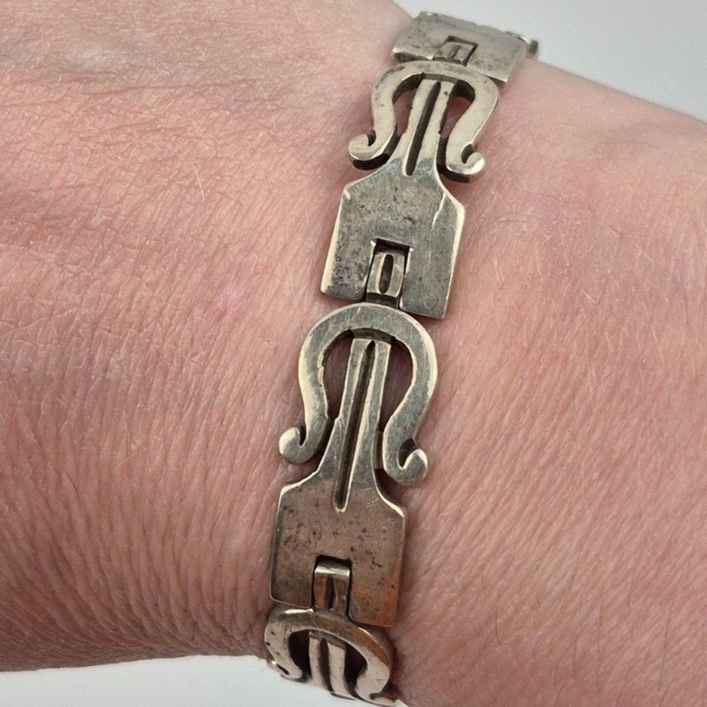 VTG Taxco Sterling‎ Silver Panel Bracelet Eagle 3 Mark 34g Boho Mexico Size 6.5